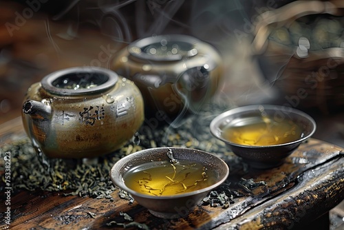 An artisan tea brewing process with loose leaves and traditional teapot