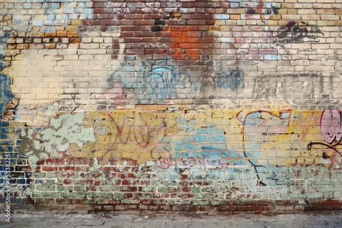 An old grungy brick wall with graffiti art adding an urban feel © AI Farm
