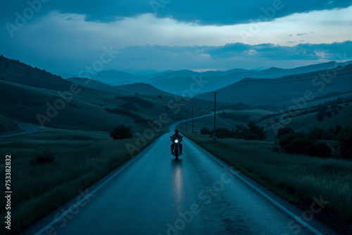 Motorcycle on the road in the mountains at night © MVProductions