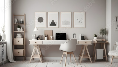 Clean Aesthetic Scandinavian style table, desk with decorations © Gia