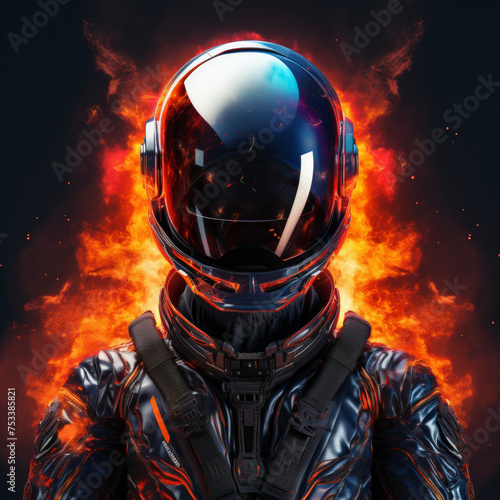Futuristic Astronaut in Fiery Space Environment