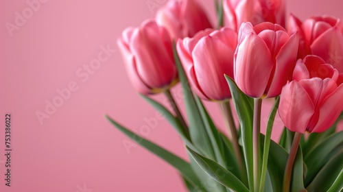Beautiful pink tulip flower isolated on pink pastel background