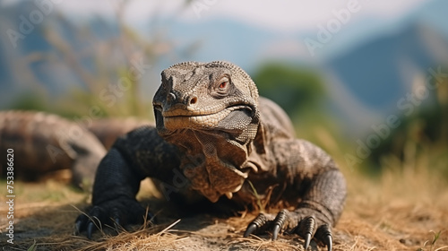 iguana sitting on the ground photo