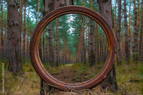 Mirror reflecting an endless forest