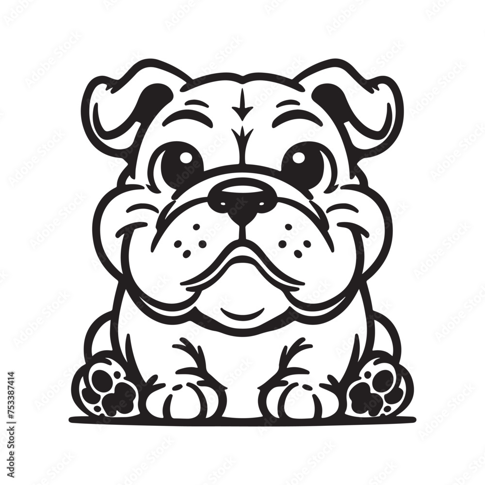 Fototapeta premium Line art of bulldog sitting on the floor vector