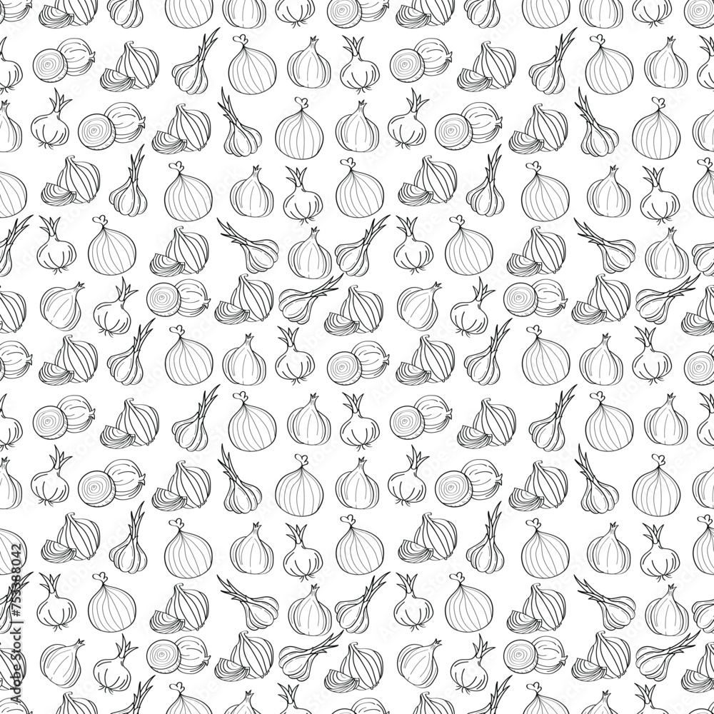 Hand Drawn Seamless Pattern Onion Hand Drawn Seamless Pattern Onion
