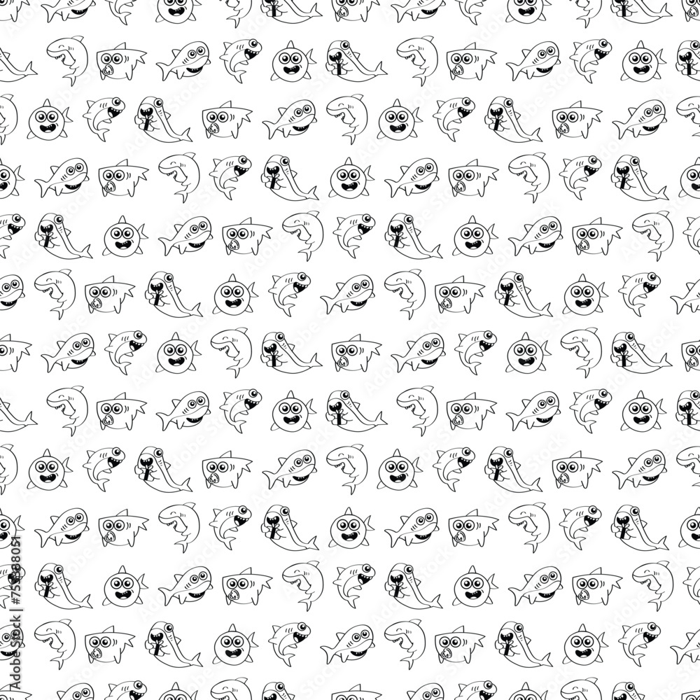 Hand Drawn Seamless Pattern Shark Hand Drawn Seamless Pattern Shark