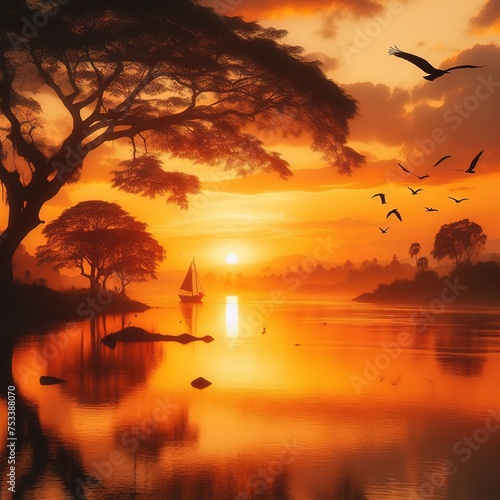 Beautiful of bangladeshi narute at sunset Illustration with ai generative photo