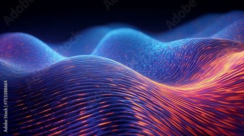 Interference and waves are illustrated in a digital raster microstructure in a 3D rendering. photo