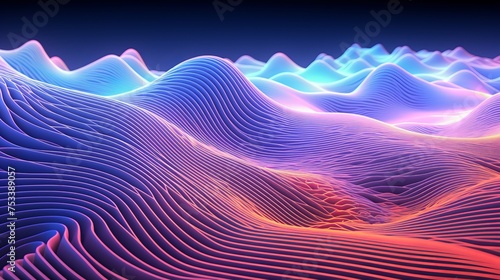 Interference and waves are illustrated in a digital raster microstructure in a 3D rendering. photo