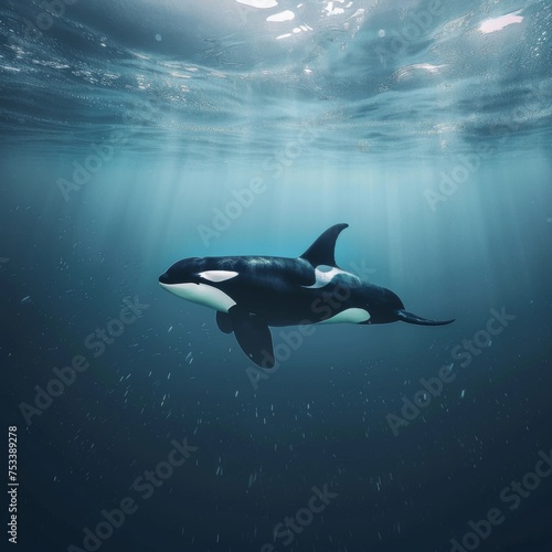 Orca swimming underwater.