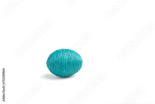 Easter egg made of thread  isolated on white background.