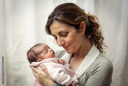 Content Mother Holding Newborn Baby