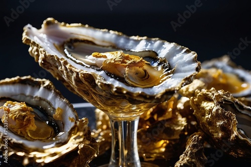 Gold Oyster Cocktail:
Oysters served in a cocktail with edible gold leaf, merging seafood and luxury.

