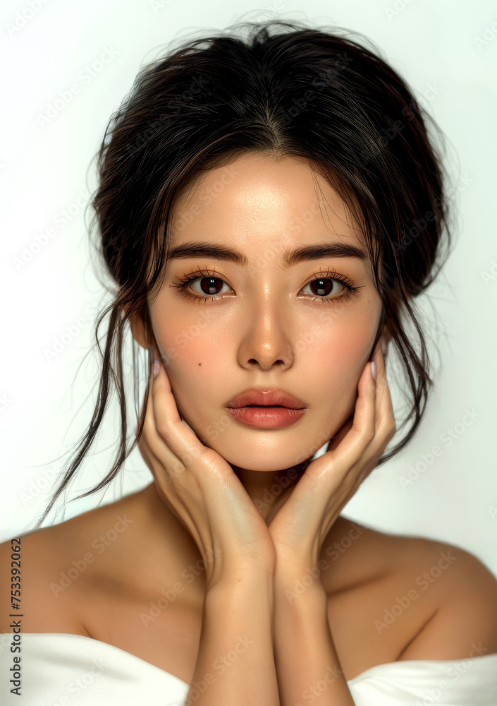 Portrait of an asian woman testing cosmetics. Ai generated. Portrait of an asian woman testing cosmetics. Ai generated.