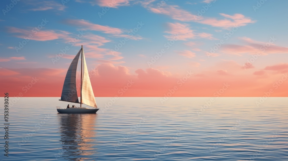Classic sailboat on the horizon, ocean adventure, copy space