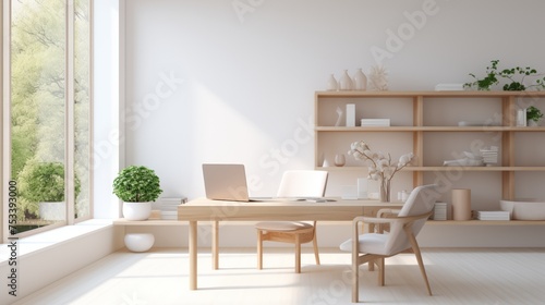 Bright office space, minimalist design with copy area