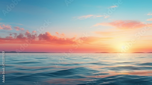 Calm ocean at sunrise  horizon centered for text