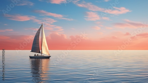 Classic sailboat on the horizon, ocean adventure, copy space