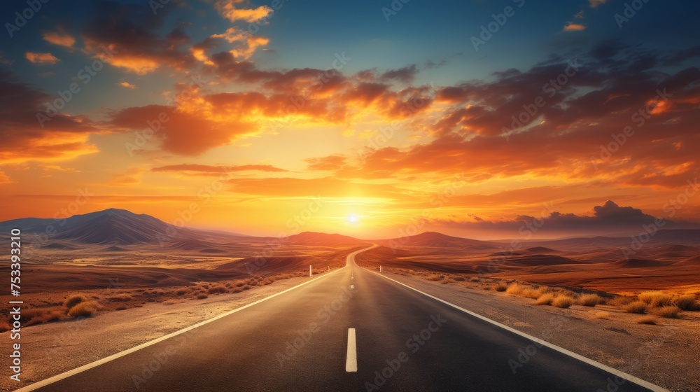 Empty country road, journey concept with horizon text area