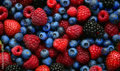colorful fruit in top view. mix berries.