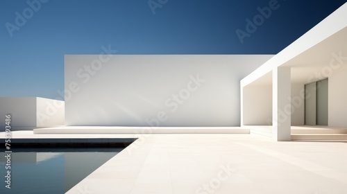 Minimalist white architecture, clean lines and shadows