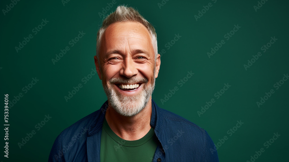 Obraz premium Happy smiling middle aged adult man on a solid background