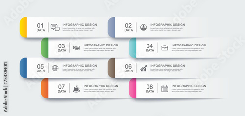8 data infographics tab paper index template. Illustration abstract background.