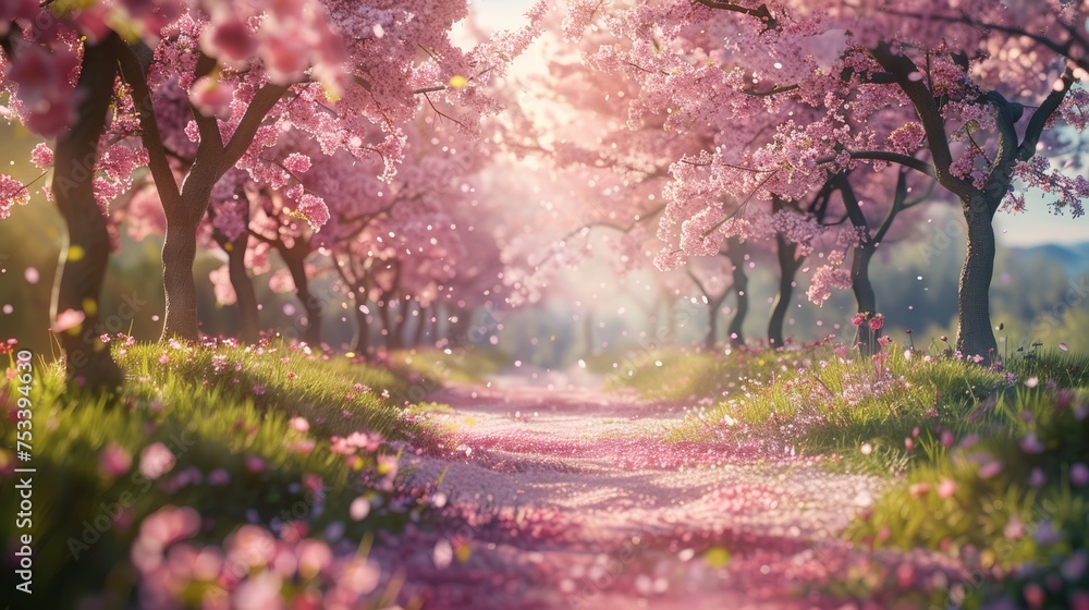 Blossoming cherry orchard, spring renewal Blossoming cherry orchard, spring renewal