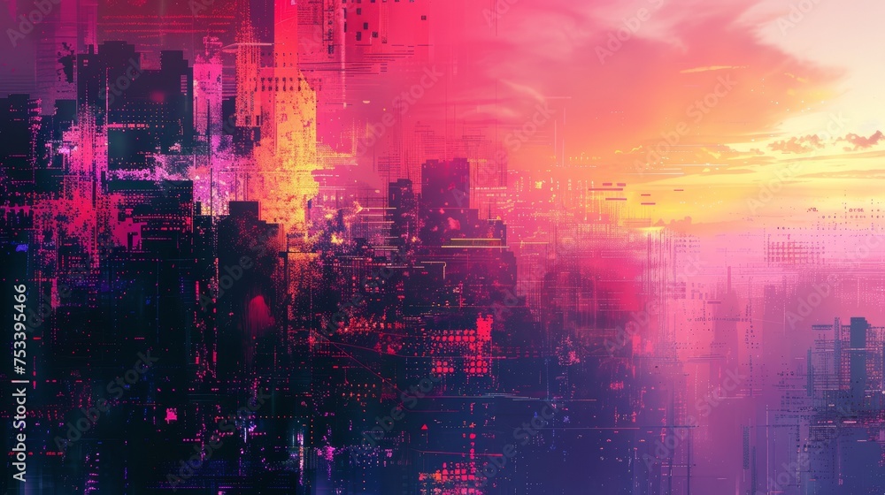 Abstract digital landscape, cyber concept