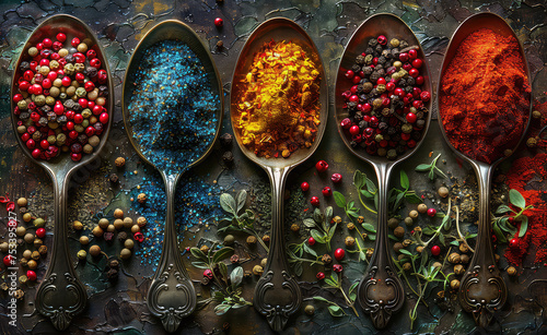 Spices and condiments for cooking on a black background. Created with Ai