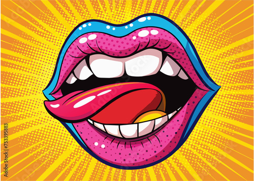 Pop Art Vector Speaking Magenta Lips Tongue Stick (7)