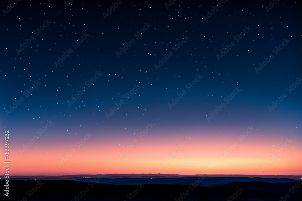 Horizontal Illustration of Flat Horizon with Fading Twilight and Stars in Sky, Repeating Pattern