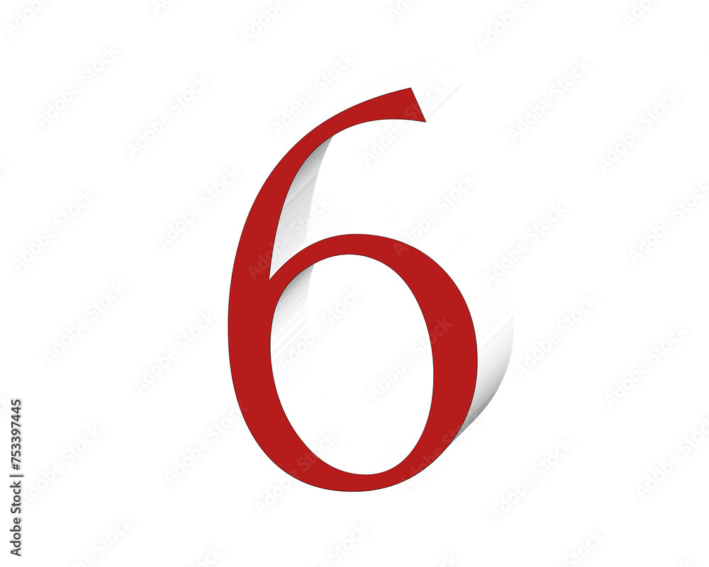 Red number 6 six 3D on transparent background Red number 6 six 3D on transparent background