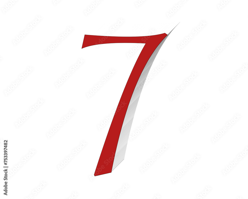 Red number 7 seven 3D on transparent background Red number 7 seven 3D on transparent background