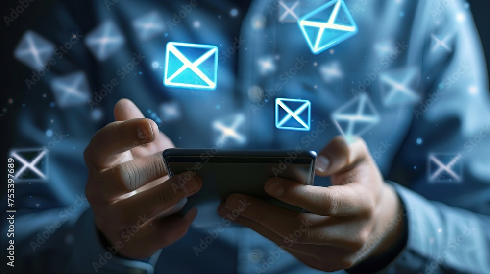 Sending SMS smartphone and email with notification alert, Online communication concept. Sending SMS smartphone and email with notification alert, Online communication concept.