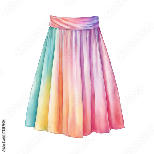 Colorful skirt watercolor illustration, cloth, fashion clipart