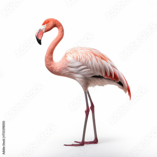 Elegant Flamingo Standing Solo on White Background