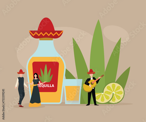People Drinking Tequila flat vector illustration
