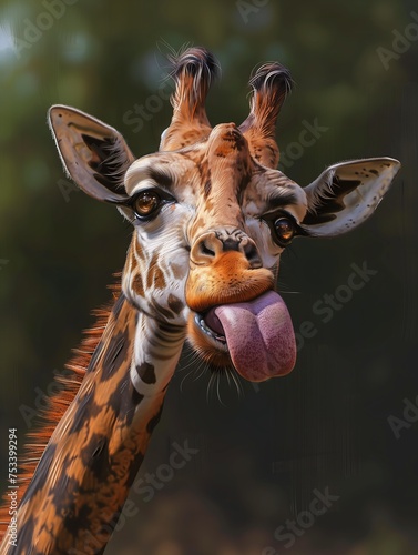 giraffe sticking tongue out lick cute silly face colored drawing cheeky mad photo