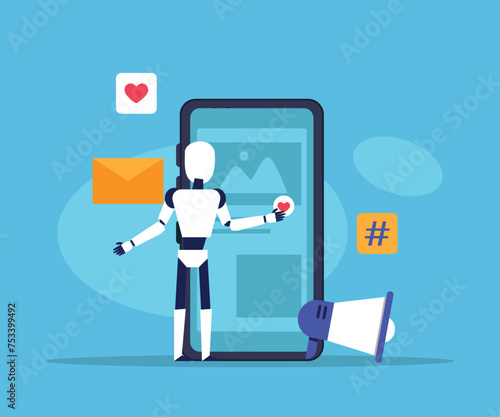 medical chatbot, robot on screen for service and support flat vector illustration