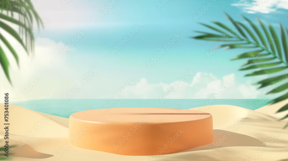 Fototapeta premium Minimalist Beach Podium with Tropical Ocean View