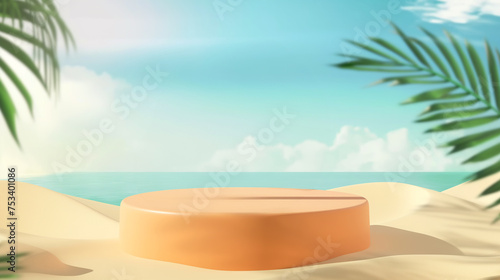 Minimalist Beach Podium with Tropical Ocean View