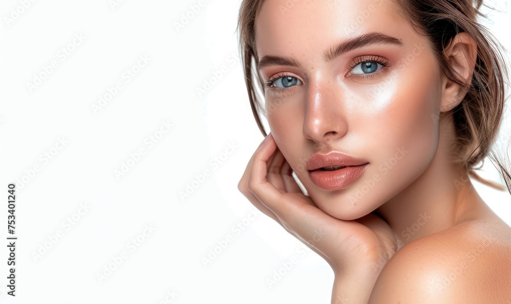 Naklejka premium Beauty portrait of a young beautiful woman with healthy clean skin