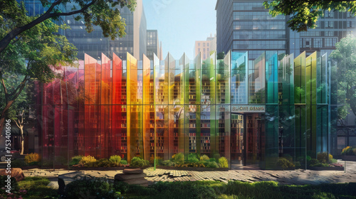 A rainbow of spines peek out from the transparent facade beckoning book lovers to step inside. photo