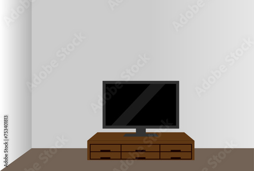 テレビとチェストのあるリビングのイラスト