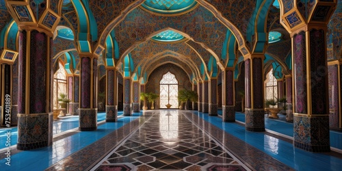 Within the mosque's walls, ornate arches and delicate calligraphy create an atmosphere of serenity and reverence, inviting worshippers to seek solace and connection photo