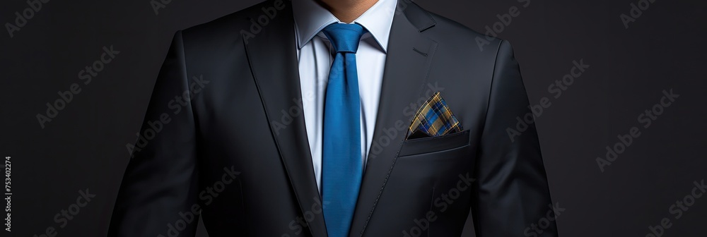 Businessman in suit against dark backdrop - obrazy, fototapety, plakaty 