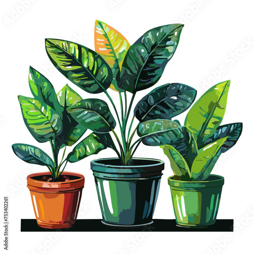 Houseplants flowerpots isolated icons