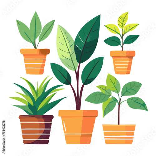 Houseplants flowerpots isolated icons